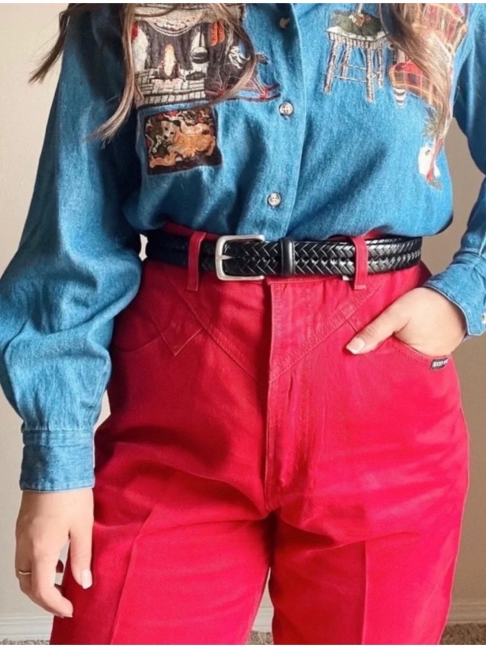 Ozark Mountain 80s Vintage Women’s Sz 26 High Rise Jeans Red Bareback USA Made